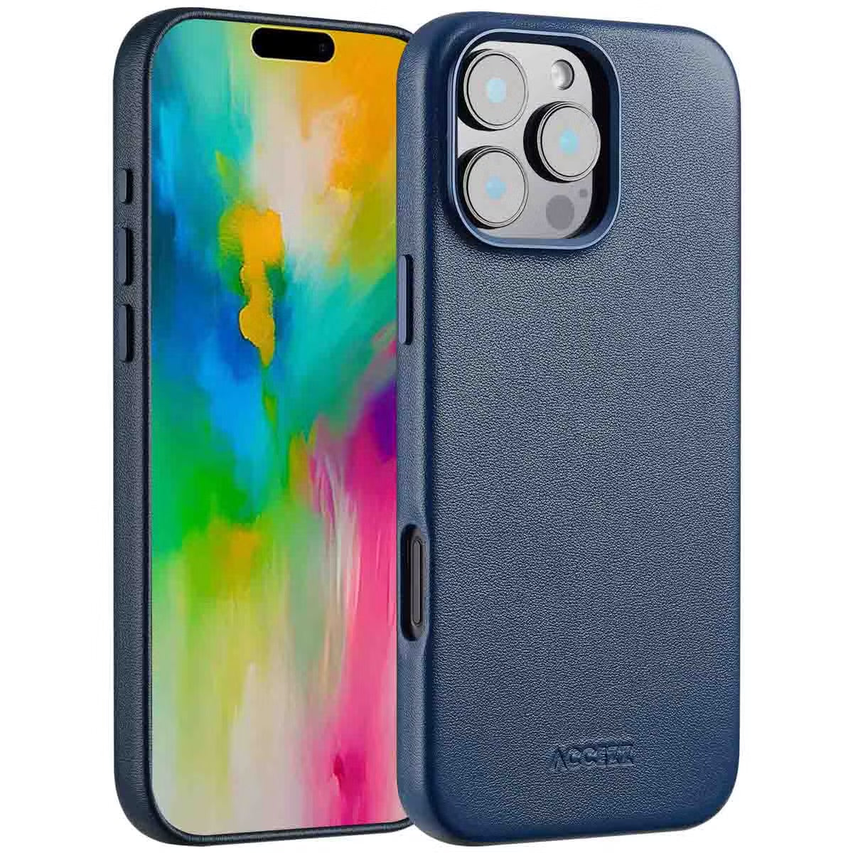 Accezz MagSafe Leather Backcover voor de Apple iPhone 16 Pro Max - Nightfall Blue