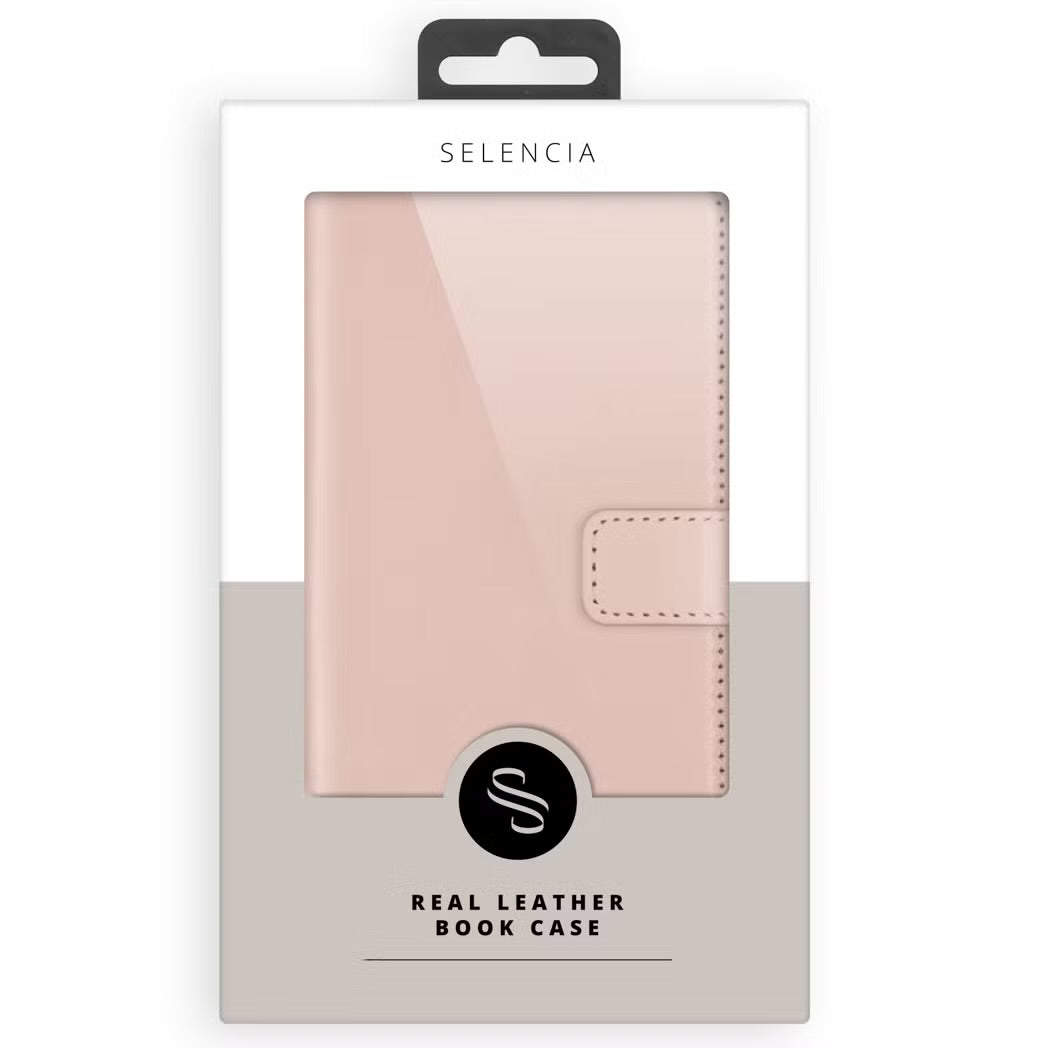 Selencia Echt Leren Bookcase voor de Apple iPhone 17 Pro - Dusty Pink