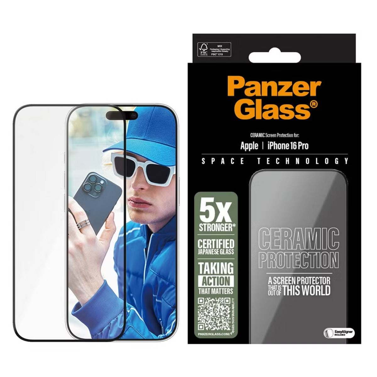 PanzerGlass Ceramic Screenprotector met applicator voor de Apple iPhone 16 Pro