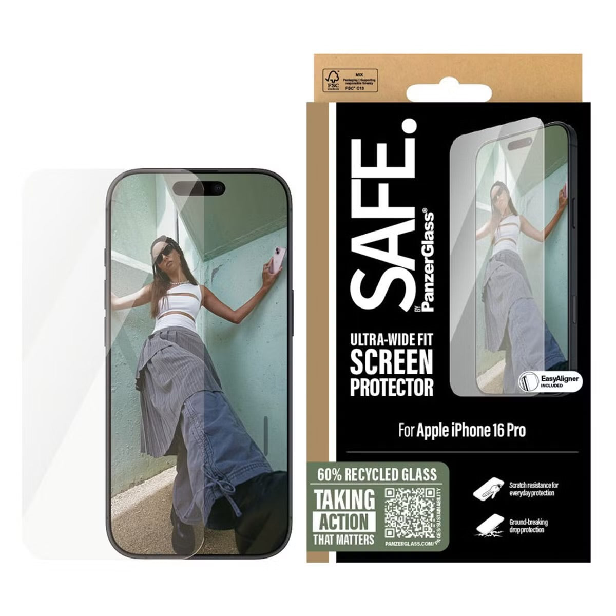 SAFE by PanzerGlass Ultra-Wide Fit Screenprotector voor de Apple iPhone 16 Pro