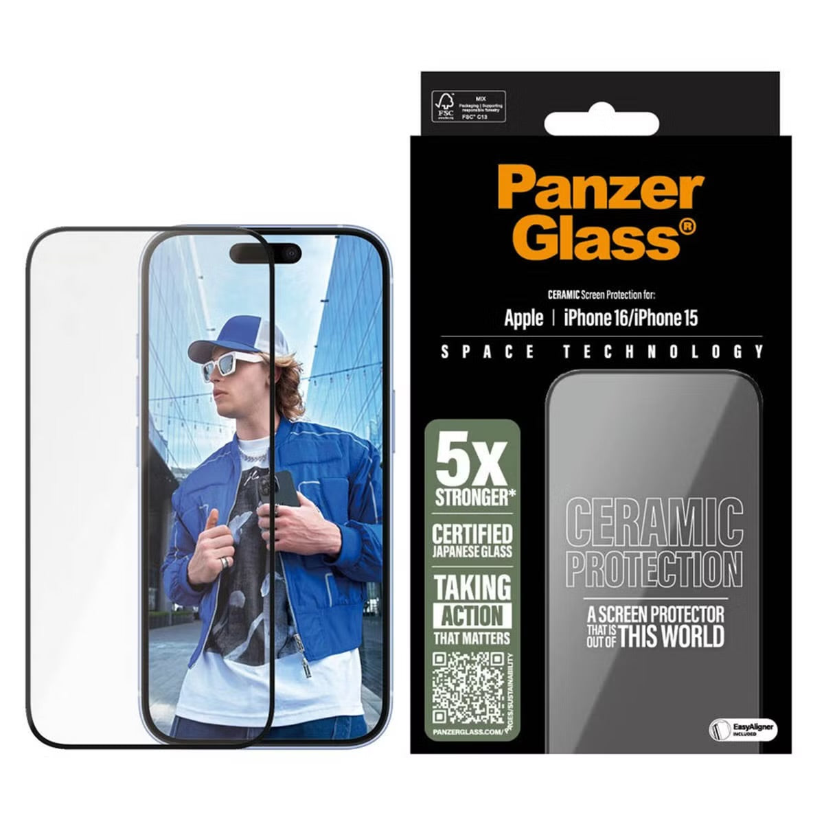 PanzerGlass Ceramic Screenprotector met applicator voor de Apple iPhone 16