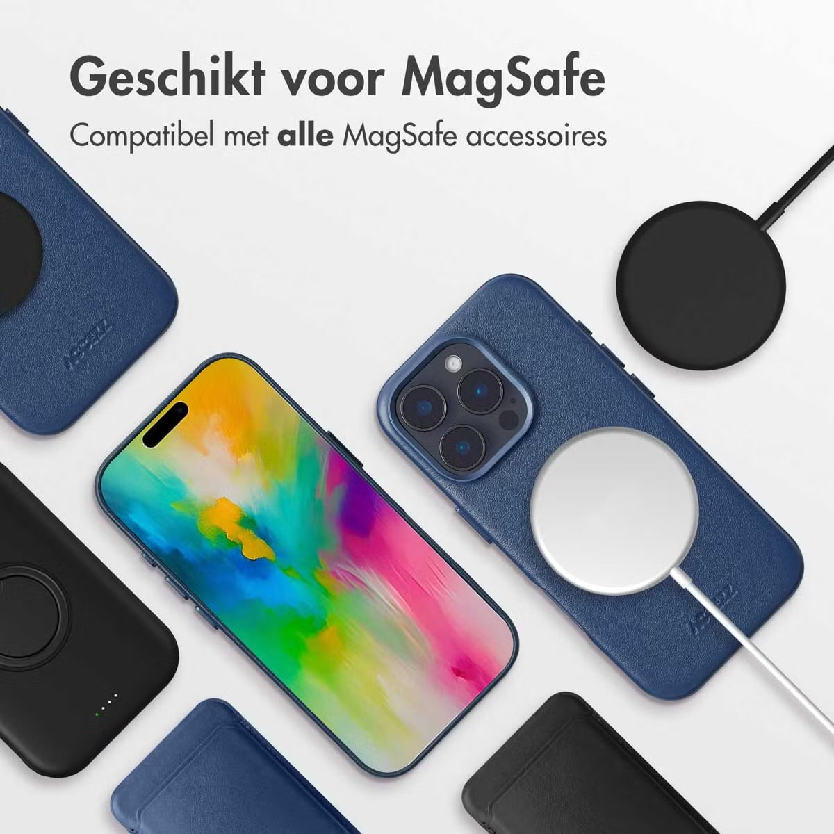 Accezz MagSafe Leather Backcover voor de Apple iPhone 16 Pro Max - Nightfall Blue