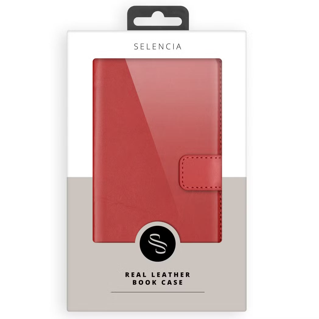 Selencia Echt Leren Bookcase voor de iPhone 13 - Rood