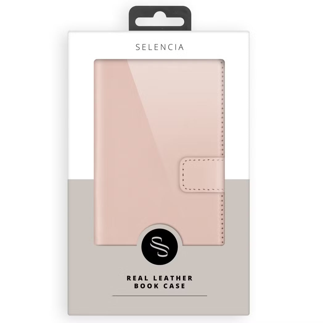 Selencia Echt Leren Bookcase voor de Apple iPhone 17 Pro Max - Dusty Pink