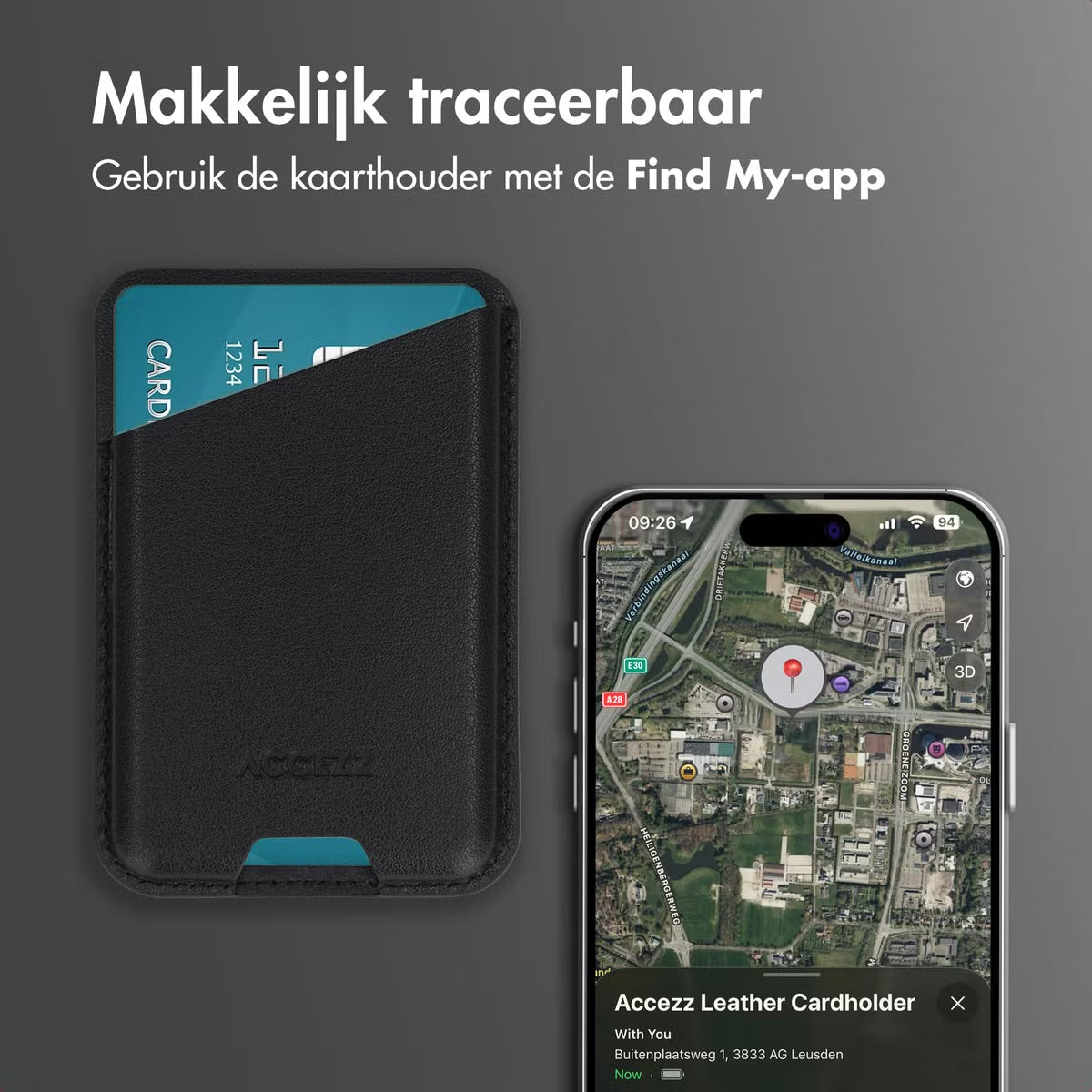 Accezz Magnetische Leren Kaarthouder - Geschikt voor Apple Find My - Onyx Black