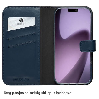 Selencia Echt Leren Bookcase voor de Apple iPhone 17 - Blauw