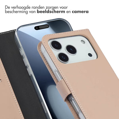 Selencia Echt Leren Bookcase voor de Apple iPhone 17 Pro - Dusty Pink
