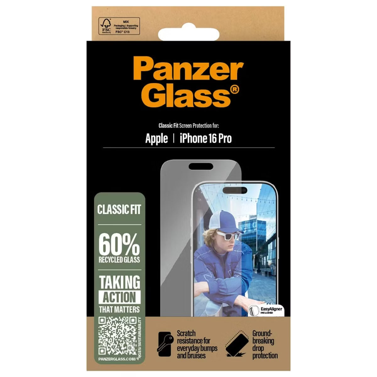 PanzerGlass Anti-Bacterial Screenprotector voor de Apple iPhone 16 Pro