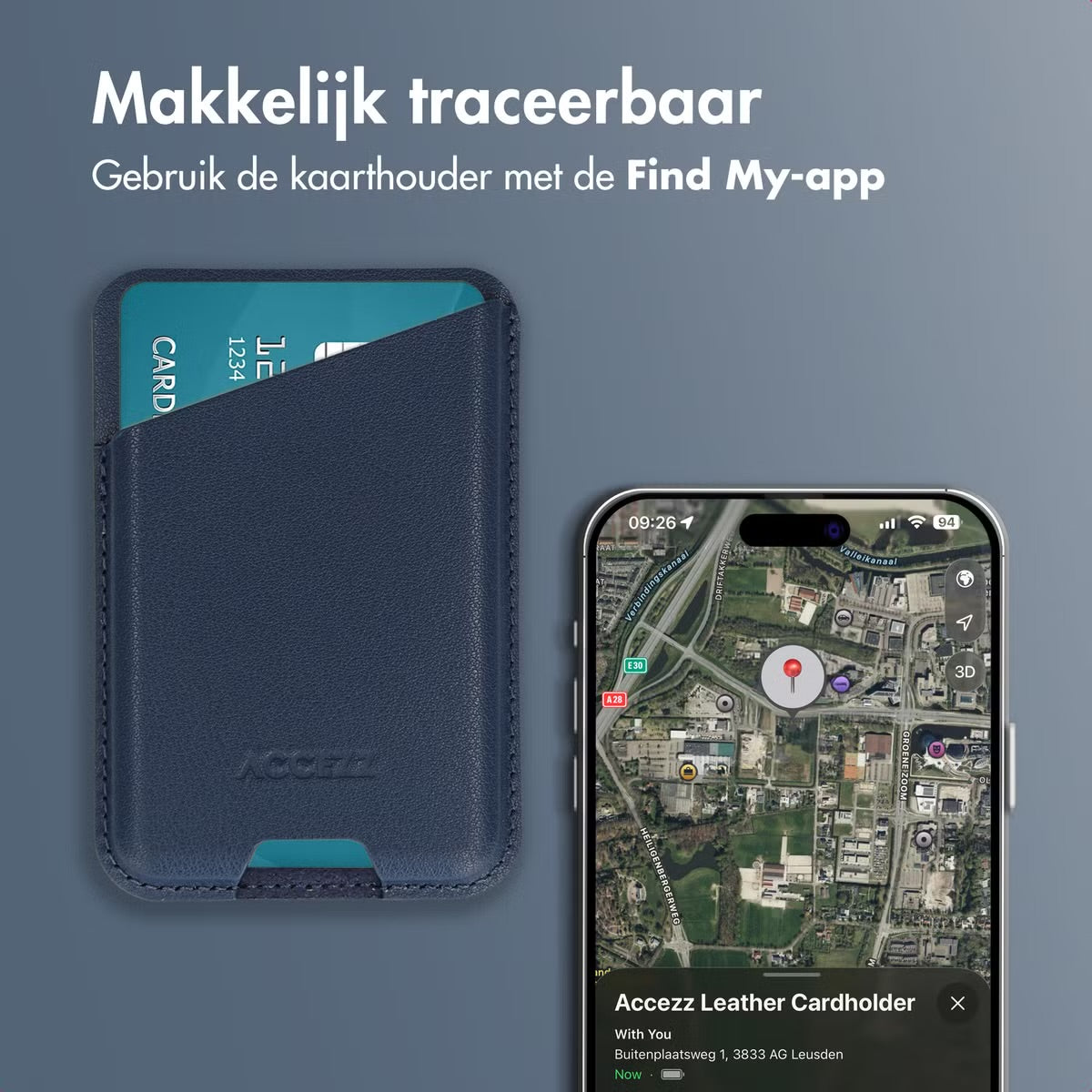 Accezz Magnetische Leren Kaarthouder - Geschikt voor Apple Find My - Nightfall Blue