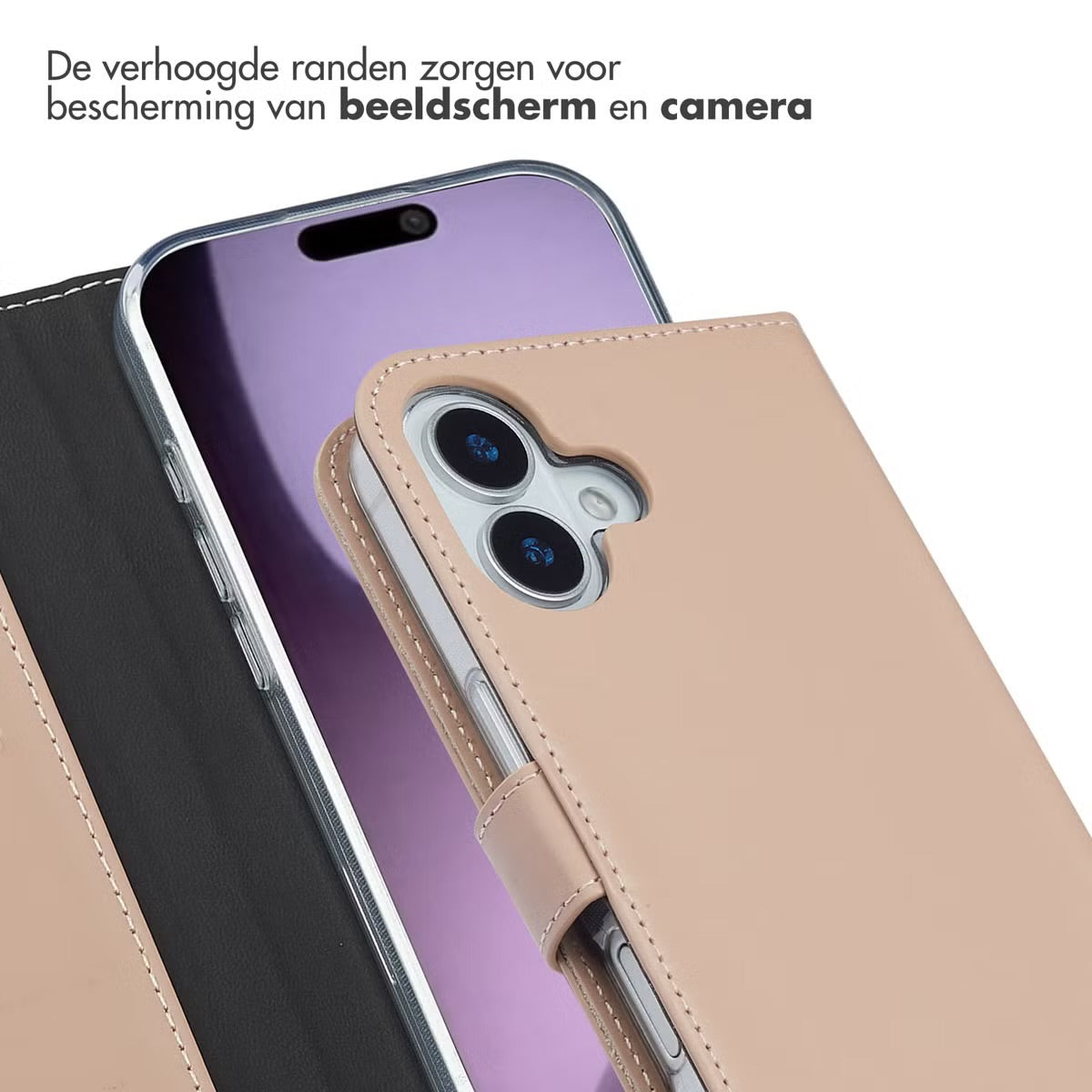 Selencia Echt Leren Bookcase voor de Apple iPhone 17 - Dusty Pink