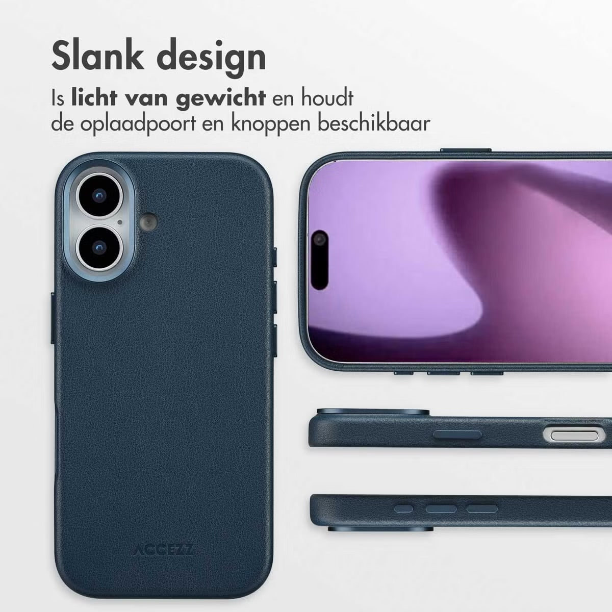 Accezz MagSafe Leather Backcover voor de Apple iPhone 17 - Nightfall Blue