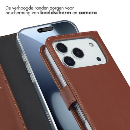 Selencia Echt Leren Bookcase voor de Apple iPhone 17 Pro - Lichtbruin
