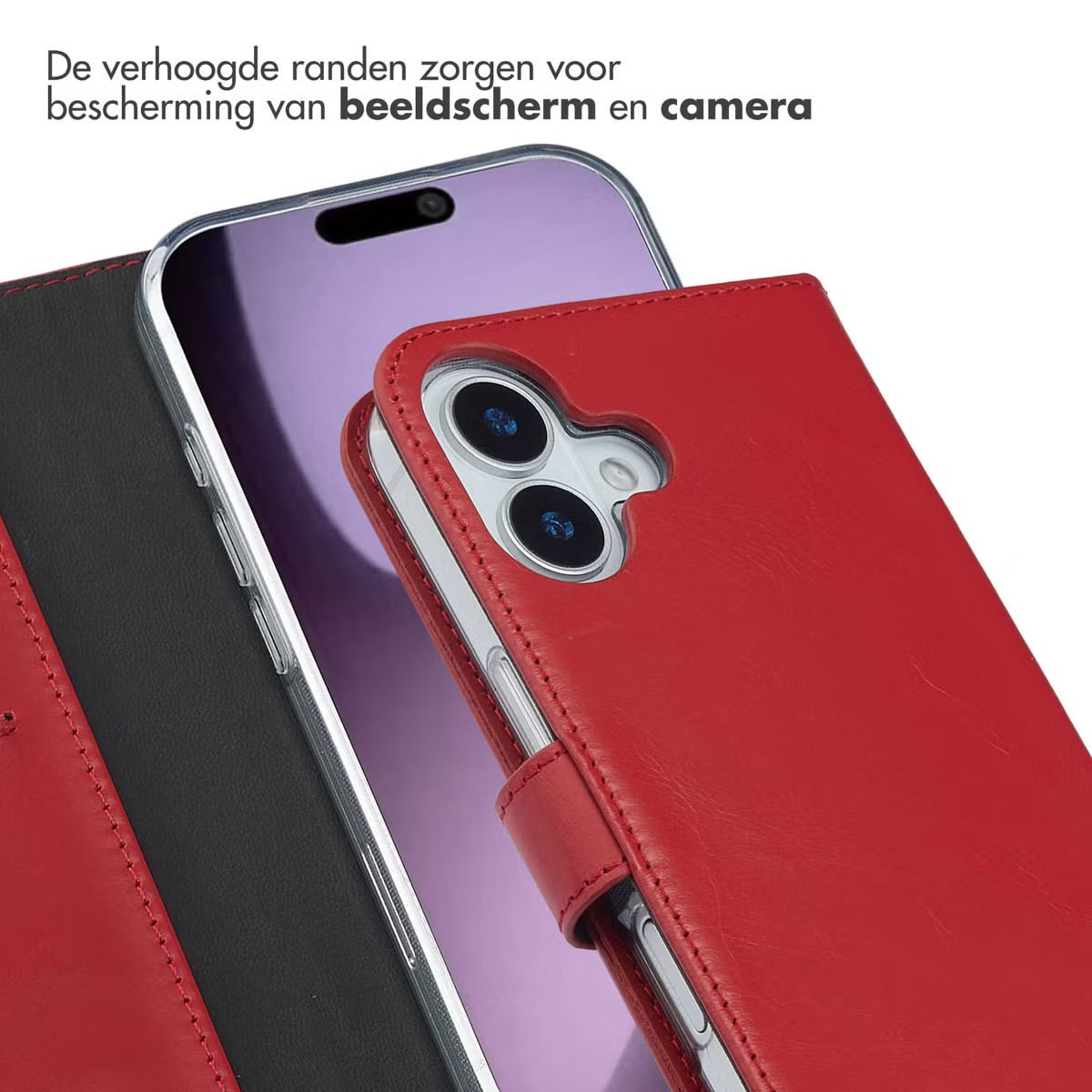 Selencia Echt Leren Bookcase voor de Apple iPhone 17 - Rood