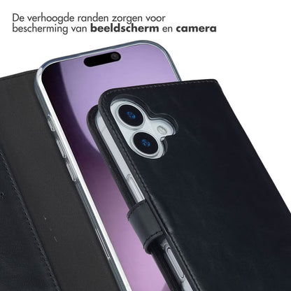 Selencia Echt Leren Bookcase voor de Apple iPhone 17 - Zwart