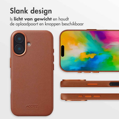 Accezz MagSafe Leather Backcover voor de Apple iPhone 16 - Sienna Brown