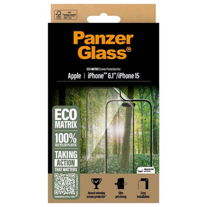 PanzerGlass Matrix Recycled Ultra-Wide Fit Anti-Bacterial Screenprotector incl. applicator voor de Apple iPhone 16