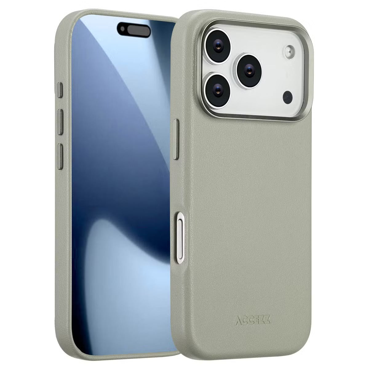 Accezz MagSafe Leather Backcover voor de Apple iPhone 17 Pro - Lichtgrijs