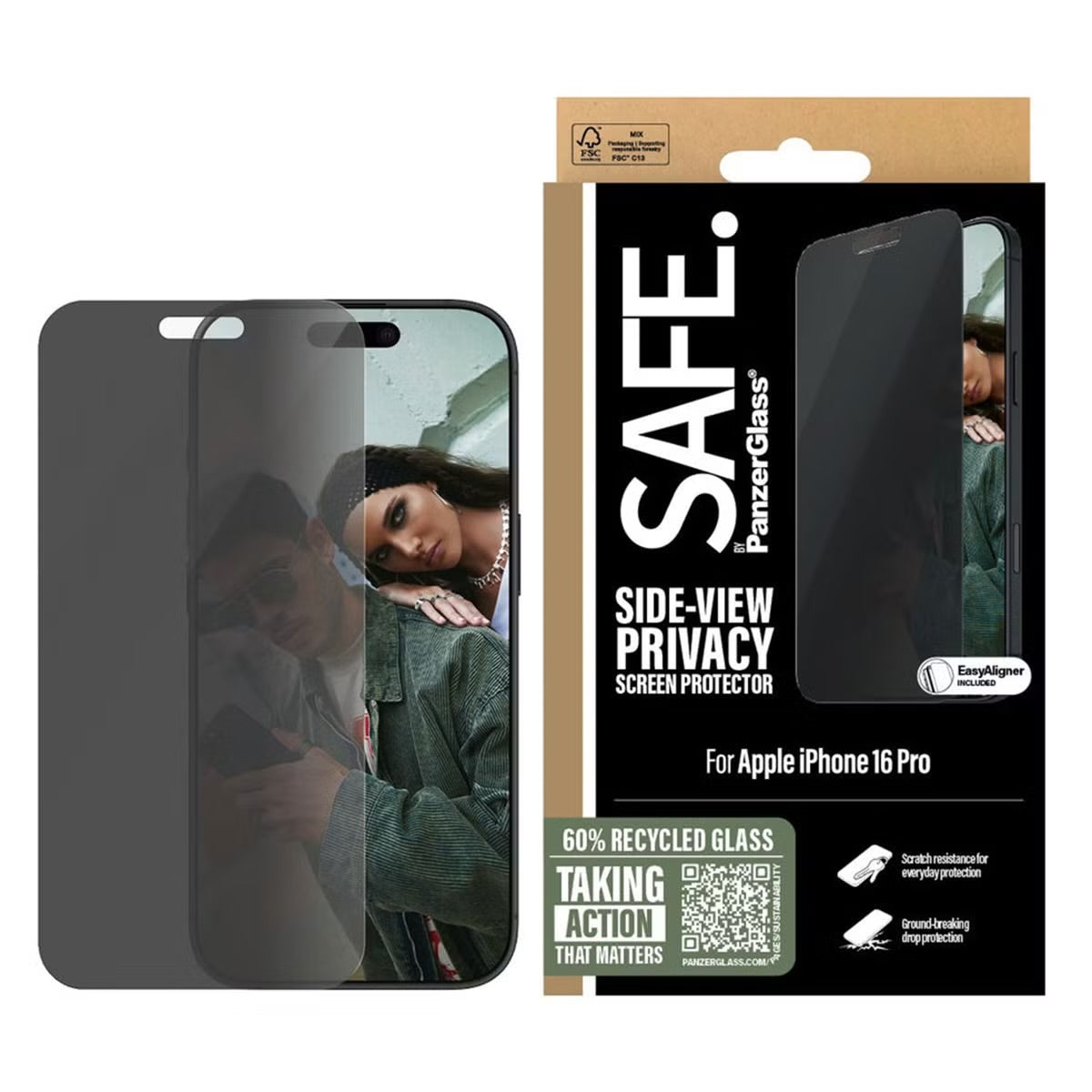 SAFE by PanzerGlass Privacy Screenprotector Ultra Wide Fit met applicator voor de Apple iPhone 16 Pro