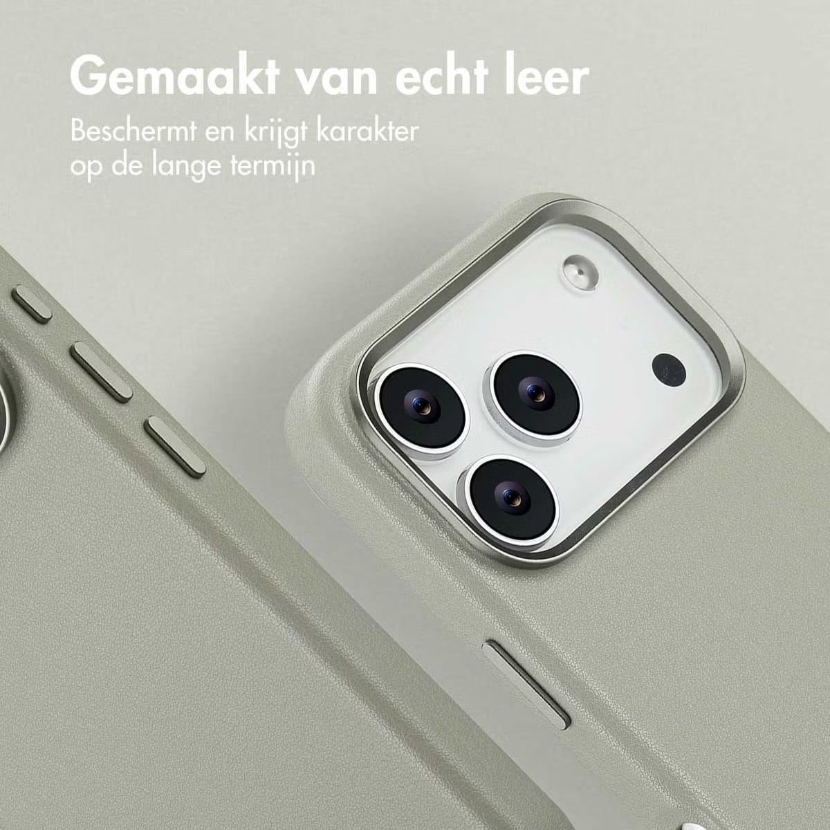 Accezz MagSafe Leather Backcover voor de Apple iPhone 17 Pro - Lichtgrijs
