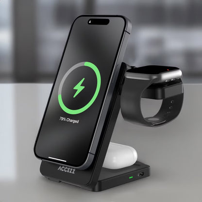 3-in-1 Opvouwbare Draadloze MagSafe Oplader - 20W - Zwart