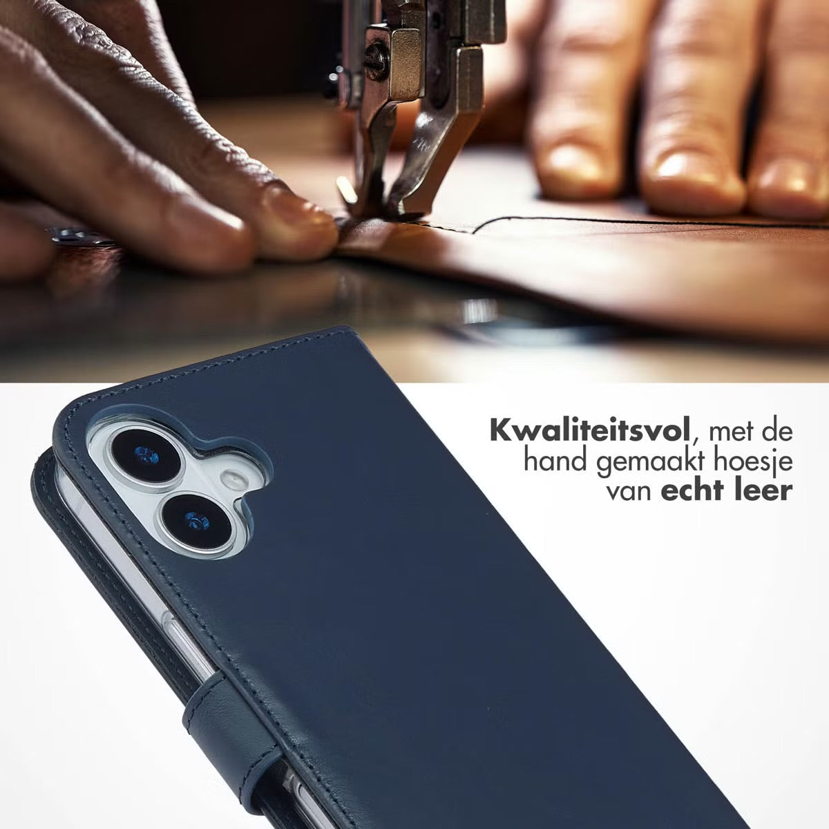 Selencia Echt Leren Bookcase voor de Apple iPhone 17 - Blauw