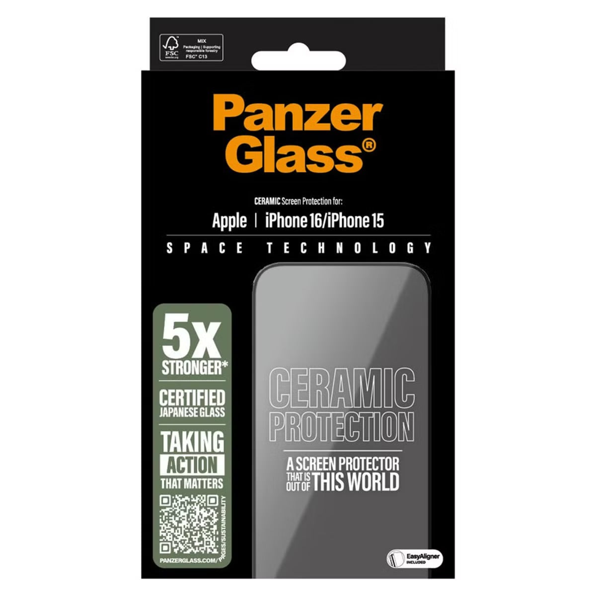 PanzerGlass Ceramic Screenprotector with applicator for Apple iPhone 16