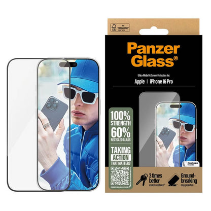 PanzerGlass Ultra-Wide Fit Anti-Bacterial Screenprotector voor de Apple iPhone 16 Pro