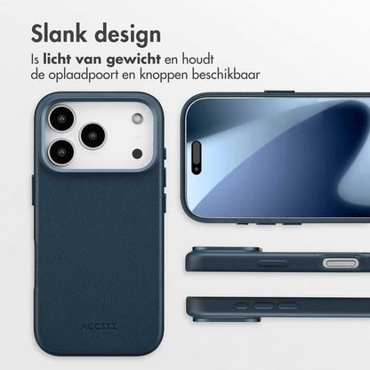 Accezz MagSafe Leather Backcover voor de Apple iPhone 17 Pro - Nightfall Blue