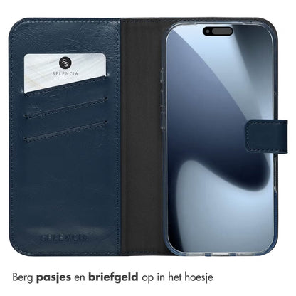 Selencia Echt Leren Bookcase voor de Apple iPhone 17 Pro - Blauw