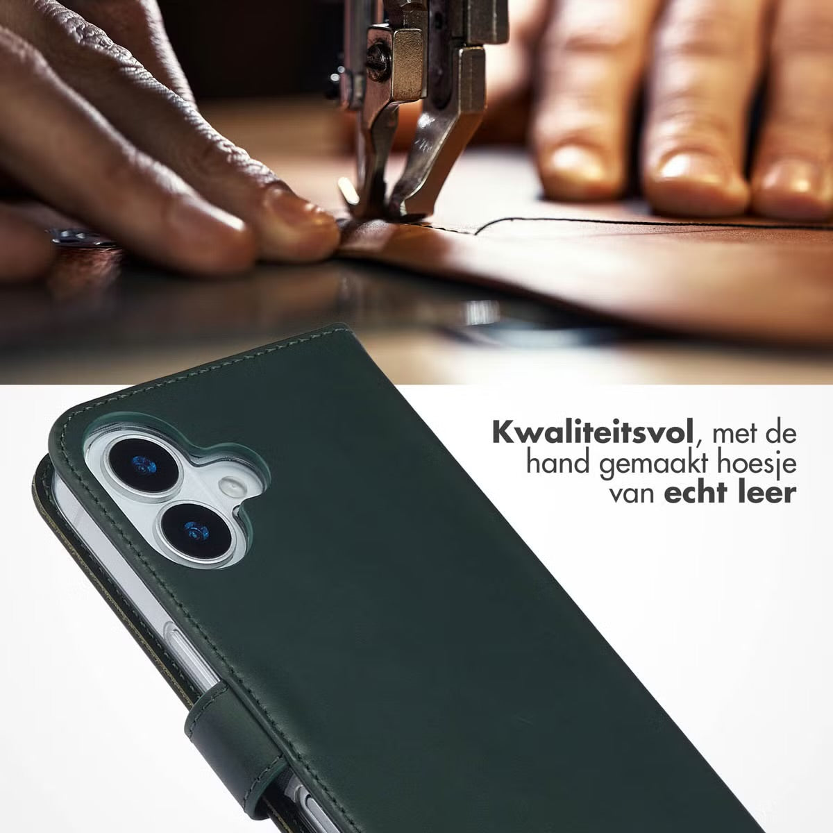 Selencia Echt Leren Bookcase voor de Apple iPhone 17 - Groen