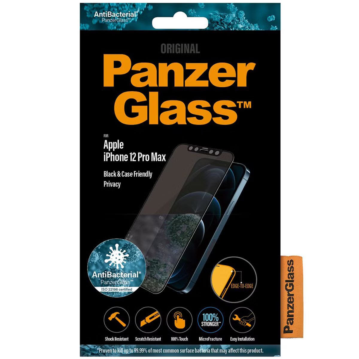 PanzerGlass Case Friendly Privacy Anti-Bacterial Screenprotector for Apple iPhone 12 Pro Max