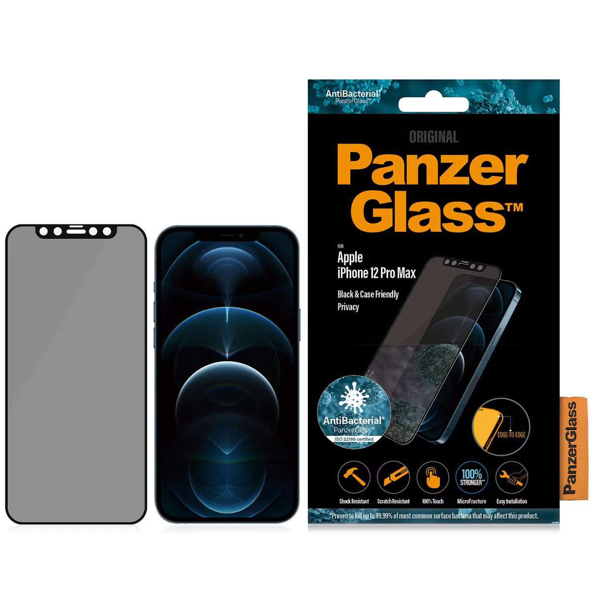 PanzerGlass Case Friendly Privacy Anti-Bacterial Screenprotector for Apple iPhone 12 Pro Max