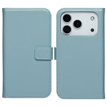Selencia Echt Leren Bookcase voor de Apple iPhone 17 Pro - Air Blue