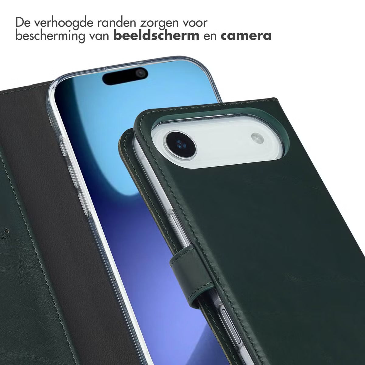 Selencia Echt Leren Bookcase voor de Apple iPhone Air - Groen