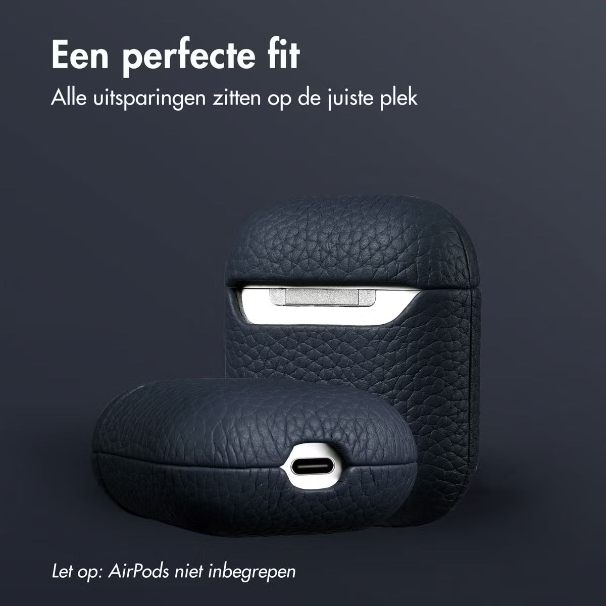 Accezz Echt Leren Case voor de Apple AirPods 1 / 2 - Donkerblauw