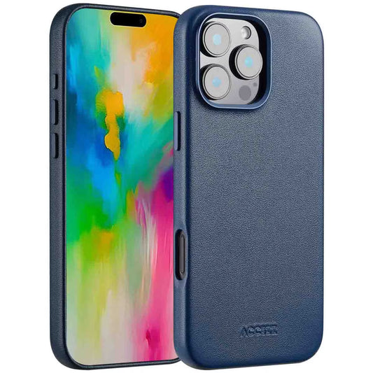 Accezz MagSafe Leather Backcover voor de Apple iPhone 16 Pro Max - Nightfall Blue