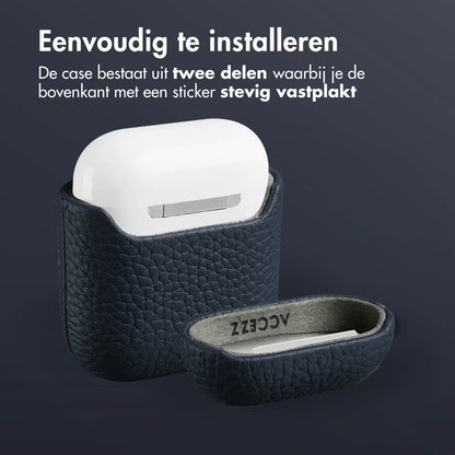 Accezz Echt Leren Case voor de Apple AirPods 1 / 2 - Donkerblauw