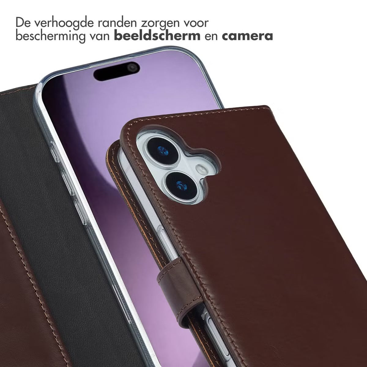 Selencia Echt Leren Bookcase voor de Apple iPhone 17 - Bruin
