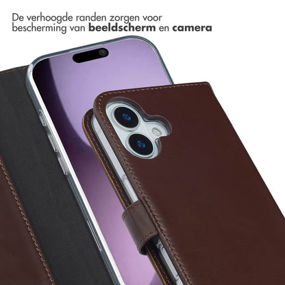 Selencia Echt Leren Bookcase voor de Apple iPhone 17 - Bruin