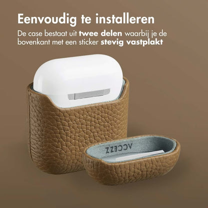 Accezz Echt Leren Case voor de Apple AirPods 1 / 2 - Taupe