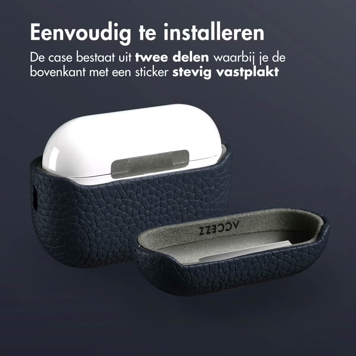 Accezz Echt Leren Case voor de Apple AirPods Pro 2 - Donkerblauw