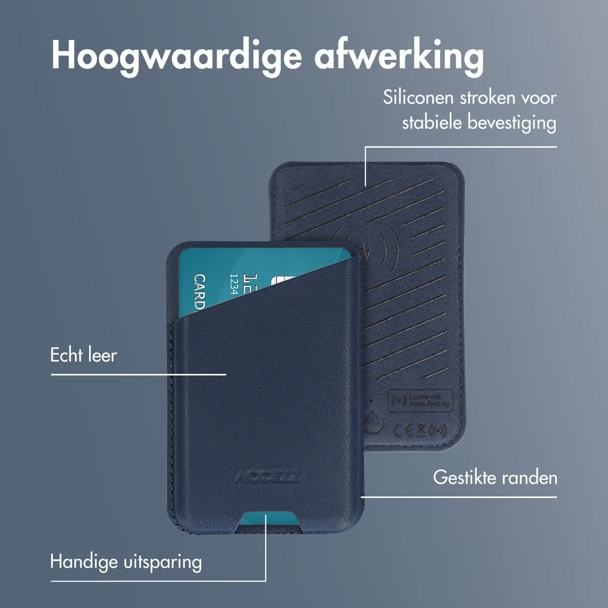 Accezz Magnetische Leren Kaarthouder - Geschikt voor Apple Find My - Nightfall Blue