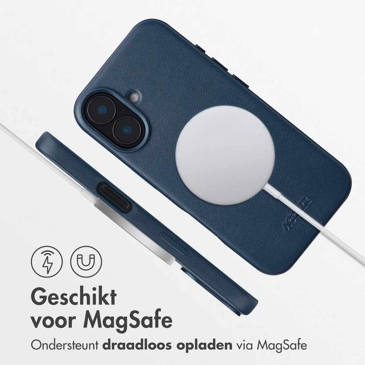 Accezz MagSafe Leather Backcover voor de Apple iPhone 16 - Nightfall Blue
