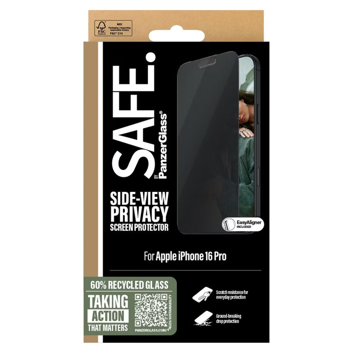 SAFE by PanzerGlass Privacy Screenprotector Ultra Wide Fit met applicator voor de Apple iPhone 16 Pro