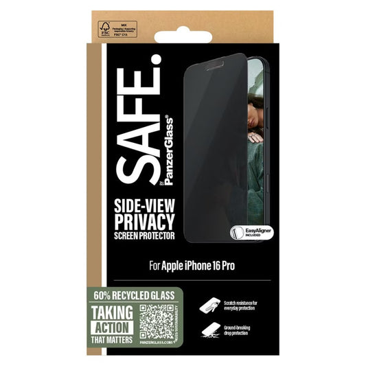 SAFE by PanzerGlass Privacy Screenprotector Ultra Wide Fit met applicator voor de Apple iPhone 16 Pro