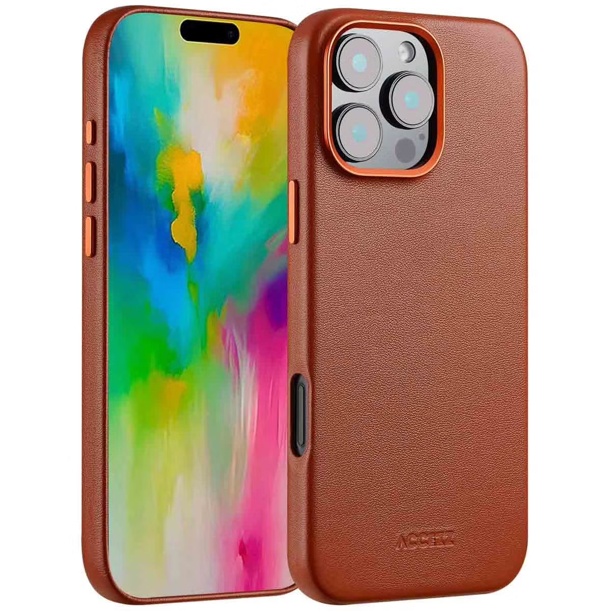 Accezz MagSafe Leather Backcover voor de Apple iPhone 16 Pro Max - Sienna Brown