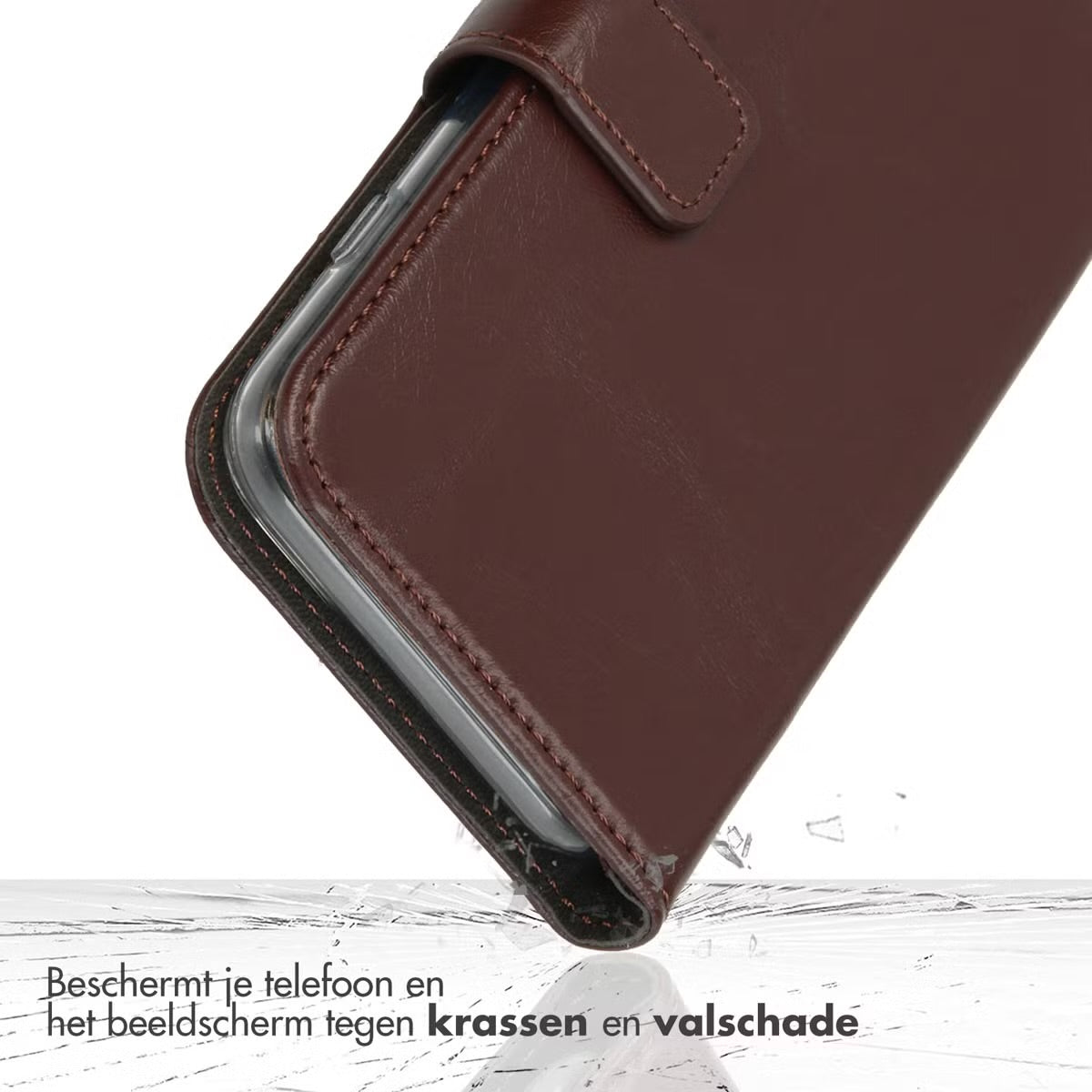 Selencia Echt Leren Bookcase voor de Apple iPhone 17 Pro - Bruin