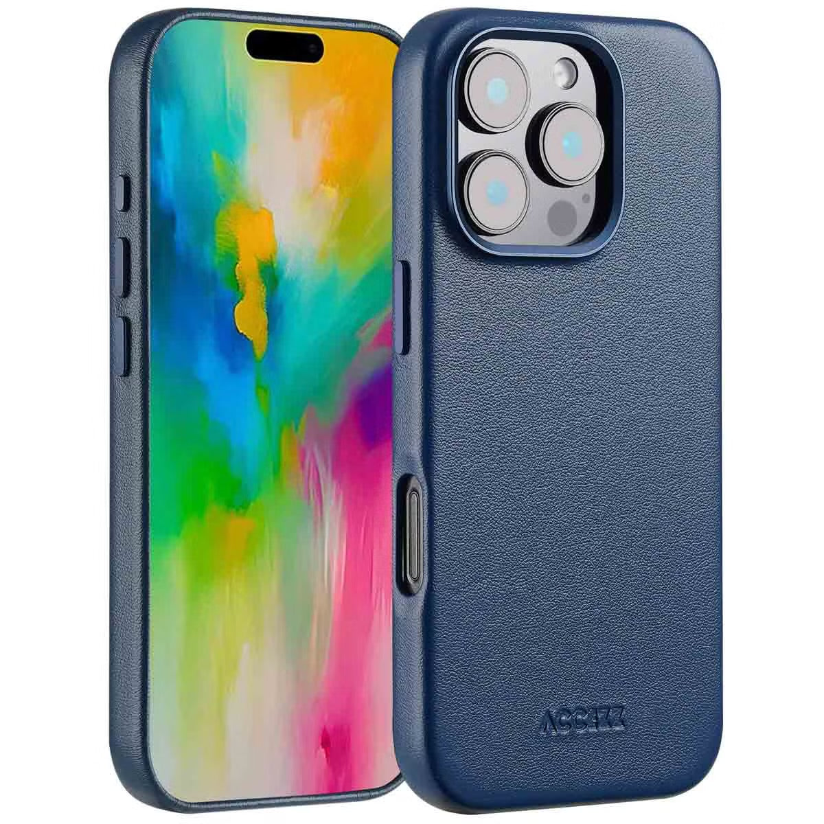 Accezz MagSafe Leather Backcover voor de Apple iPhone 16 Pro - Nightfall Blue