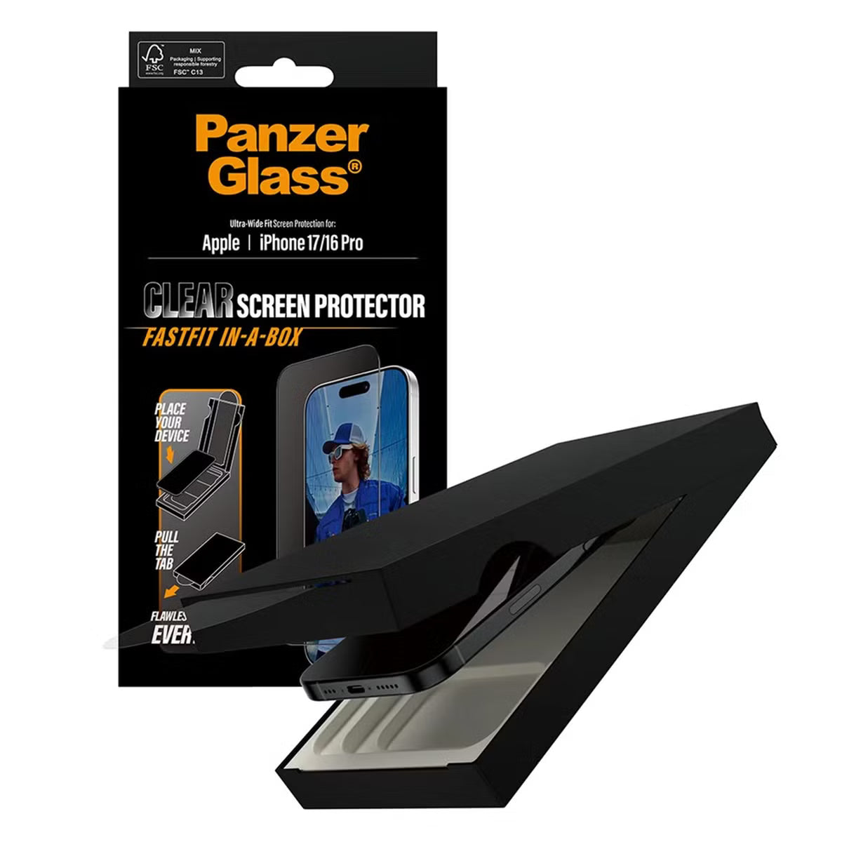 PanzerGlass Ultra Wide Fit FastFit in-a-box Screenprotector voor de Apple iPhone 17 / 16 Pro
