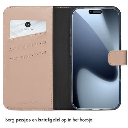 Selencia Echt Leren Bookcase voor de Apple iPhone 17 Pro - Dusty Pink